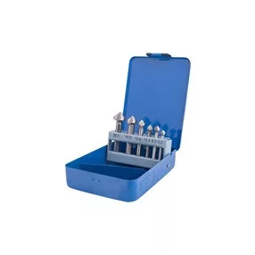   EXTOL CRAFT kúpos süllyesztő klt, 6db, 90 fokos, 3 élű; 6,3-8,3-10,4-12,4-16,5-20,5mm, 1/4" háromszög befogás, HSS acél, fém doboz