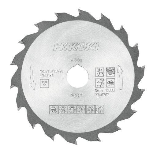 Hikoki 4100031 TCT fűrészlap, fa, 125 x 20, Z18, váltakozó / lapos