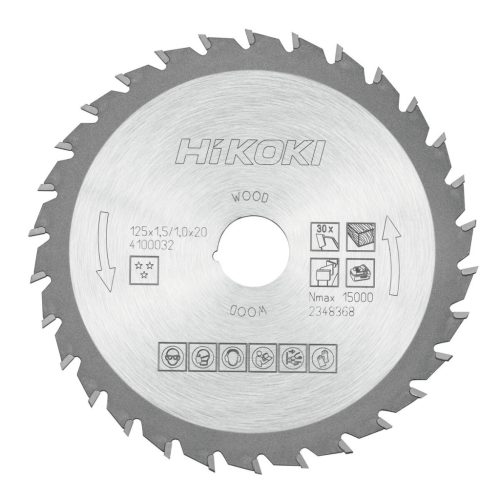 Hikoki 4100032 TCT fűrészlap, fa, 125 x 20, z30, váltakozó / lapos