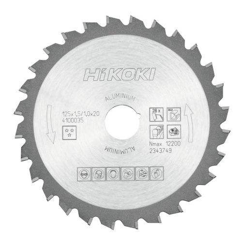 Hikoki 4100035 TCT fűrészlap, laminált, alumínium, 125 x 20, Z28, trapéz / lapos