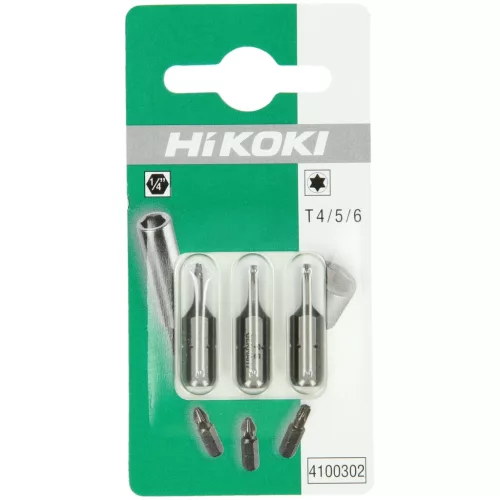 Hikoki 4100302 3 bit, 1/4''-os, Torx csavarokhoz, T4 / T5 / T6, 25