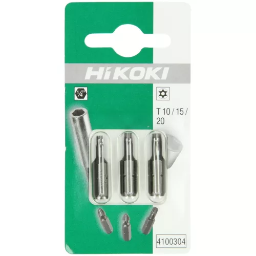 Hikoki 4100304 3 bit, 1/4''-os, Torx csavarokhoz, T10 / T15 / T20, lyukkal, 25