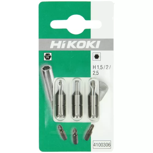 Hikoki 4100306 3 bit, 1/4” HEX 1,5 / 2 / 2,5, 25