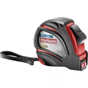   FORTUM mérőszalag, 1 stoppos, ABS műanyag ház, gumírozott; 5m×19mm nylon bevonatú szalag, mágneses vég FORTUM