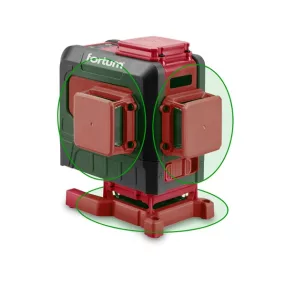   FORTUM automatikus lézeres vízszintező, ZÖLD, 3D (3×360°) pontosság: 0,2mm/1m, 1/4" és 5/8" menet