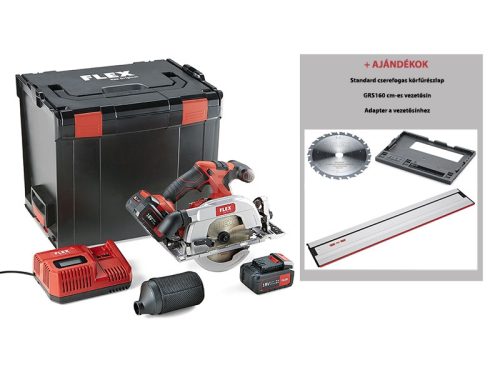 Flex CS 62 18.0-EC 5.0 Ah szett kézi körfűrész + AJÁNDÉK: 1db Z-24-WZ fűrészlap, 1db GRS 160 vezetősín + 1db GR-A 62 adapter