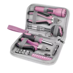   EXTOL LADY szerszámkészlet, 23db, 1/4"; Extol Lady, rózsaszín, 4 dugófej (6-12mm), fogók, csavarhúzó markolat, mérőszalag, BIT-ek