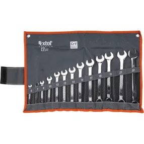   EXTOL PREMIUM csillag-villás kulcs klt., CrV., elliptikus, vászon tartóban ; 13db, 6-22mm