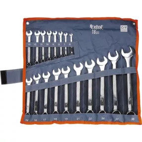   EXTOL PREMIUM csillag-villás kulcs klt., CrV., elliptikus, vászon tartóban ; 18db, 6-30mm