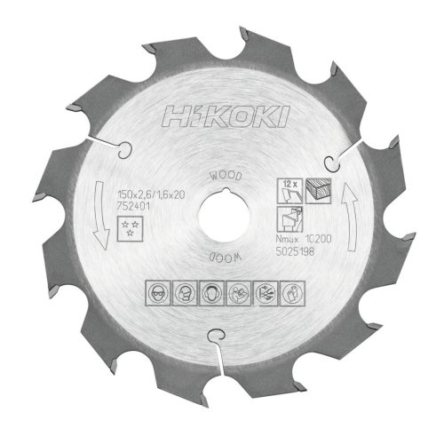 Hikoki 752401 TCT fűrészlap, fa, 150 x 20/16xZ12, váltakozó