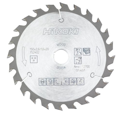 Hikoki 752402 TCT fűrészlap, fa, 150 x 20/16xZ24, váltakozó