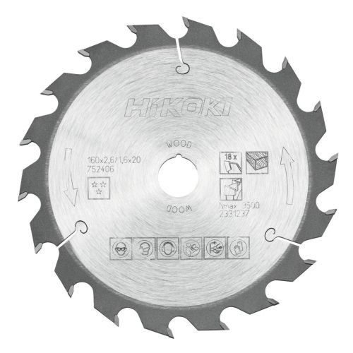 Hikoki 752406 TCT fűrészlap, fa, 160 x 20/16xZ18, váltakozó