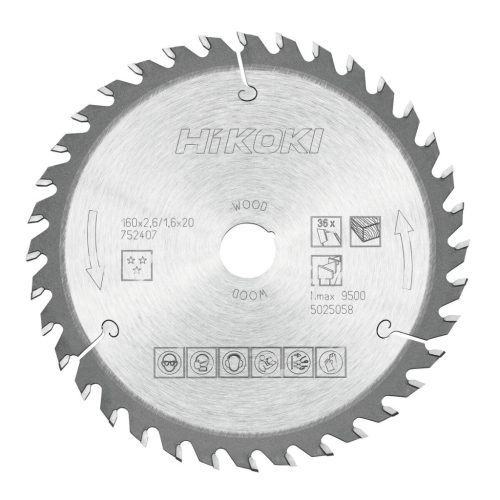 Hikoki 752407 TCT fűrészlap, fa, 160 x 20/16xZ36, váltakozó