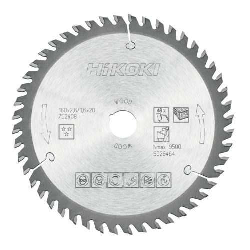 Hikoki 752408 TCT fűrészlap, fa, 160 x 20/16xZ48, váltakozó