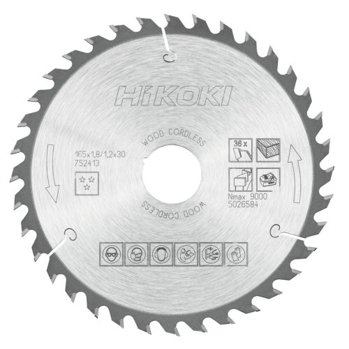 Hikoki 752413 TCT fűrészlap, fa, 165 x 30/20, Z36, váltakozó / lapos