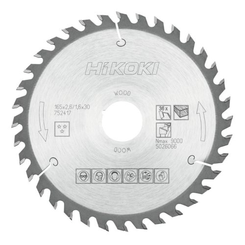 Hikoki 752417 TCT fűrészlap, fa, 165 x 30/20, Z36, váltakozó