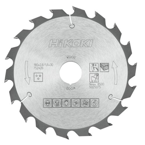 Hikoki 752426 TCT fűrészlap, fa, 180 x 30/20 x Z18, váltakozó