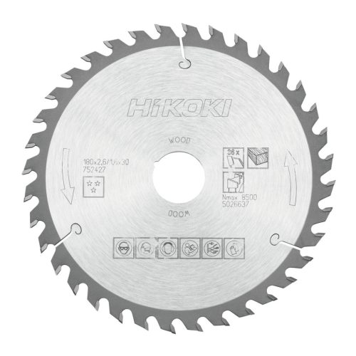 Hikoki 752427 TCT fűrészlap, fa, 180 x 30/20, Z36, váltakozó