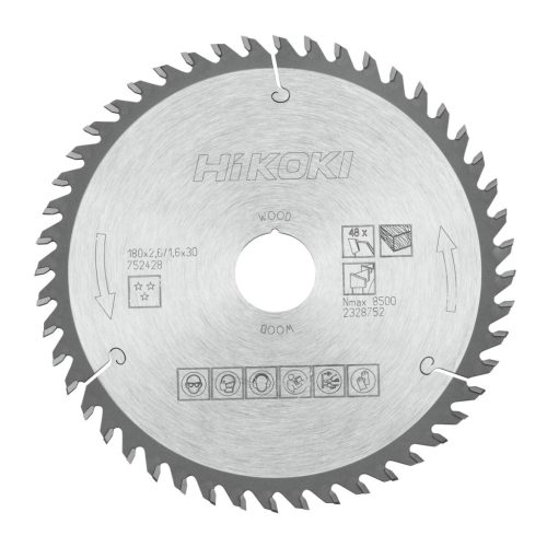 Hikoki 752428 TCT fűrészlap, fa, 180 x 30/20 x Z48, váltakozó