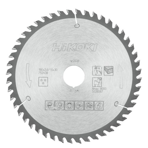 Hikoki 752438 TCT fűrészlap, fa, 190 x 30 x Z48, váltakozó