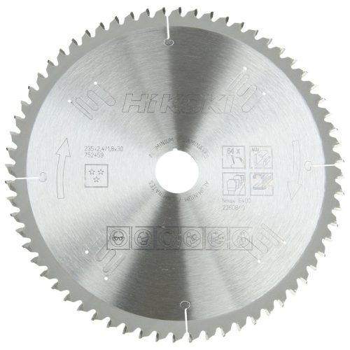 Hikoki 752459 TCT fűrészlap, laminált, alumínium, 235 x 30, z64, trapéz / lapos