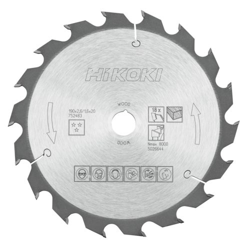 Hikoki 752483 TCT fűrészlap, fa, 190 x 20, Z18, váltakozó