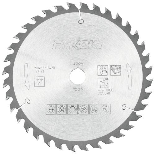 Hikoki 752484 TCT fűrészlap, fa, 190 x 20, Z36, váltakozó