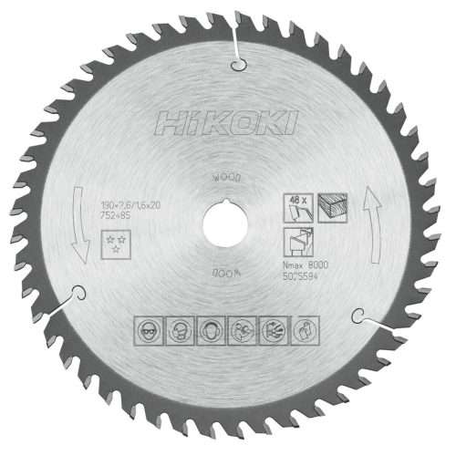 Hikoki 752485 TCT fűrészlap, fa, 190 x 20, Z48, váltakozó