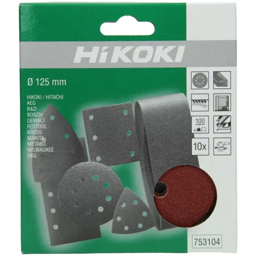 Hikoki 753104 10 csiszolólap, 125 mm, P100, tépőzáras,