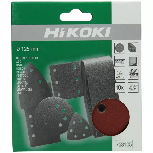 Hikoki 753105 10 csiszolólap, 125 mm, P120, tépőzáras,