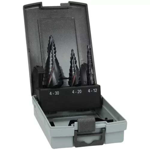 Hikoki 780104 Lépcsős fúrószár készlet, HSS, TiAlN bevonatú, 3 darabos 4–12 / 4–20 / 6–30