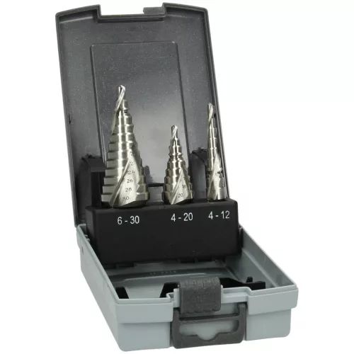 Hikoki 780109 Lépcsős fúrószár készlet, HSS, spirális, (3 darabos) 4–12 / 4–20 / 6–30