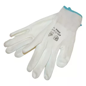   EGYÉB Kötött kesztyű fehér nylon, L-es méret,  9' poliuretánba mártott teny. és ujjhegy., gumírozott mandzsetta