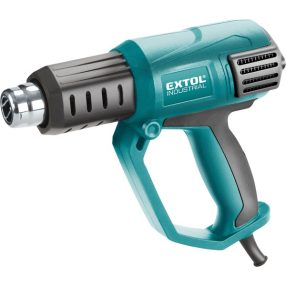   EXTOL INDUSTRIAL hőlégfúvó, 2000W két fokozatú, 1000W/2000W, 50/650°C, 250/500 L/perc, kofferban, tartozékokkal