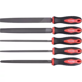   EXTOL PREMIUM fémreszelő klt., 5 db (lapos, félkerek, kerek, háromszög, négyszög), 200mm, T12 acél,  vágat 2, finom,  TPR gumis műa.