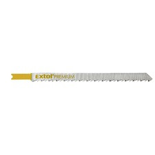 EXTOL PREMIUM dekopírlap, 5db, univerzális befogás, HCS; 126×9×1,5mm, 4mm fogtáv, kösz. fogak, egyenes durva gyorsvágás, puhafához, fa