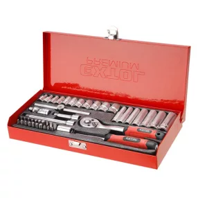   EXTOL PREMIUM dugókulcs klt., CV., racsnis 45fog ; 1/4", 45db, 4-14mm, fém doboz