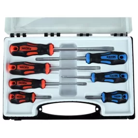   EXTOL PREMIUM csavarhúzó klt., 7db; lapos: 5,5×38, 5,5×100, 6,5×125mm és 8×150mm, PH1×75, PH2×38 és PH2×125, CV. mágneses, műanyag tar