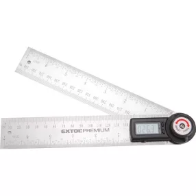   EXTOL PREMIUM digitális szögmérő-vonalzó, szög- és hosszmérésre, 0-360°, pontosság: ±0,3°, 2×200 mm, Alu szár mm és coll beosztással