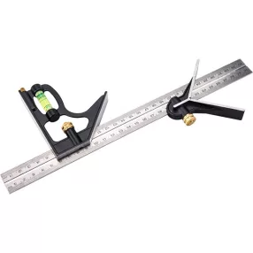   EXTOL PREMIUM asztalos kombinált derékszög/vízmérték/vonalzó, többfunkciós, 300 mm, ALU/Inox, mm beosztás, 0°-45°-90° beosztás