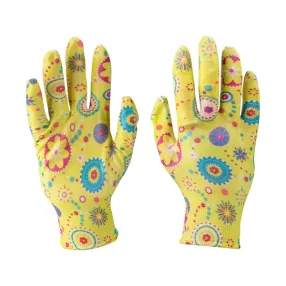   EXTOL kerti kesztyű, virágmintás, nylon, méret:  8' nitrilbe mártott teny. és ujjhegy., gumírozott mandzsetta