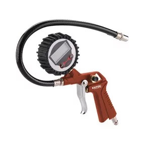   EXTOL PREMIUM gumiabroncs fúvató pisztoly, digitális manométerrel, max.13 Bar, 1/4" tömlőcsatlakozó, 85-142 l/perc, 2×1,5V AAA elem