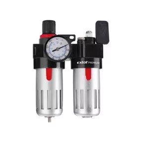   EXTOL PREMIUM levegőelőkészítő (légszűrő nyomásszabályozóval, olajozóval ésmanométerrel),max.8Bar,1/4",max.60°C,90ml szűrő&90mlolajzó